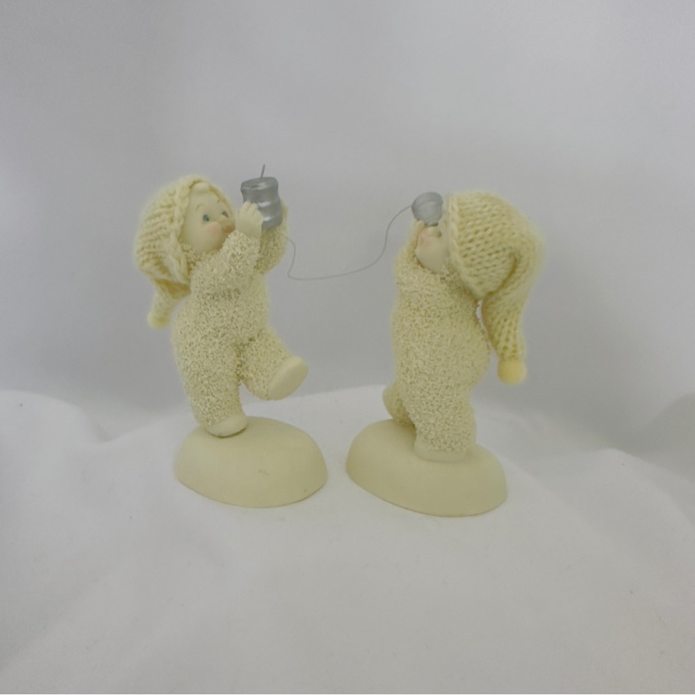Dept 56 Snow Babies "Can You Hear Me Know" Figurines Soft Wool Hats #4031922